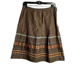 Harold’s Brown Corduroy A Line Embroidered Skirt Size 8